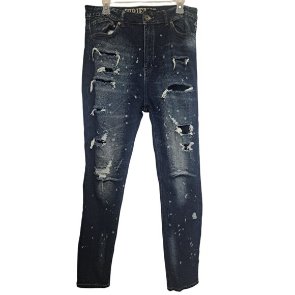 V.I.P Jeans 15/16 Womens Distressed Ripped Paint Splatter Denim Stretch Pants - Picture 1 of 9